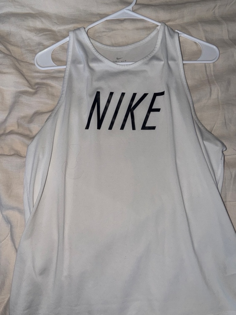 Nike White Sleeveless Dri-FIT Tank with Black Logo